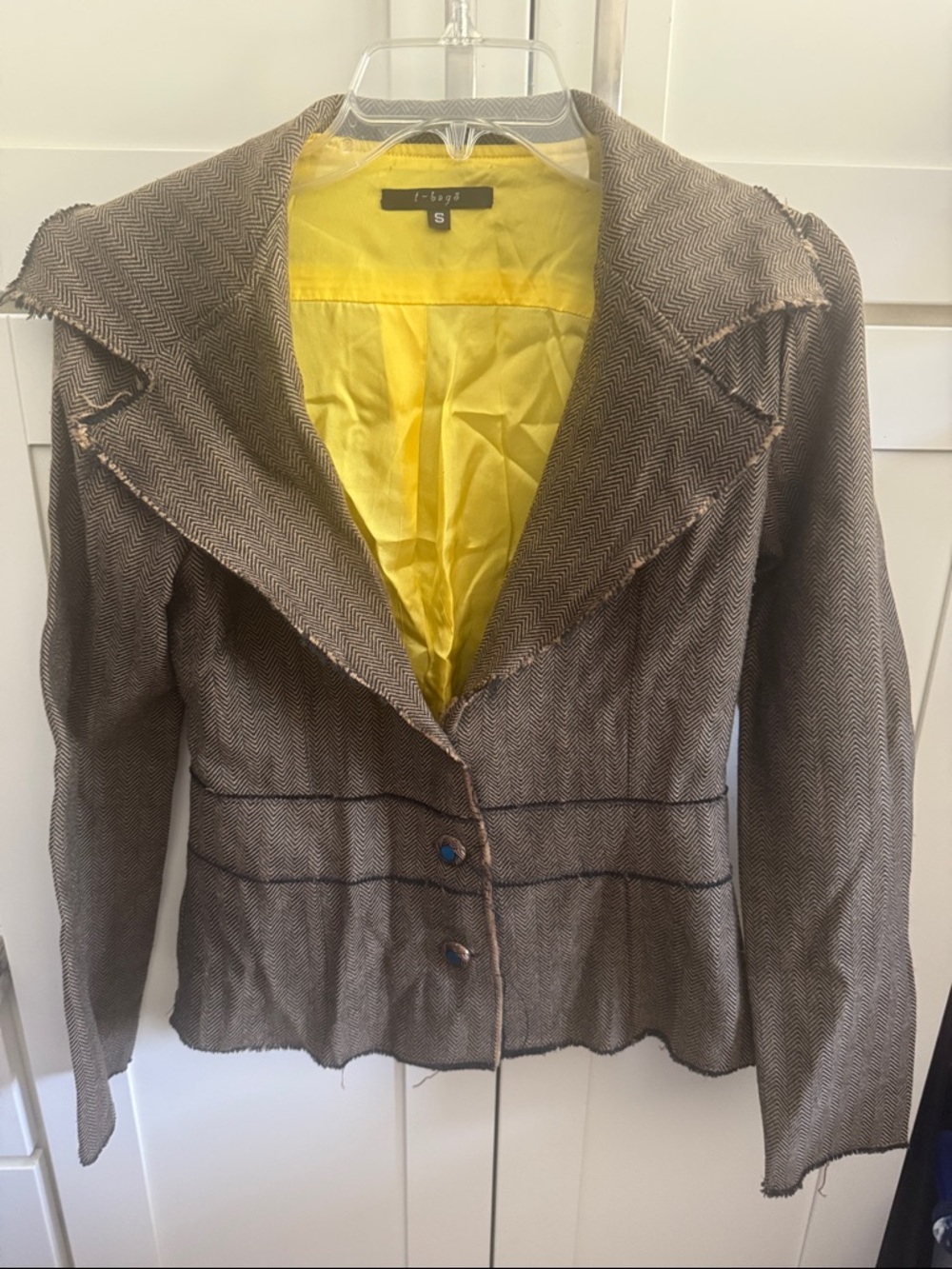 T-Bags Brown Herringbone Blazer with Yellow Lining